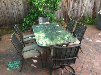 Outdoor dining set - glass table with bamboo accents - seats 6 3
