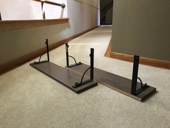 IKEA wall mount EKBY shelves: dark lavender w/ wrought iron supports 3