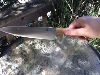 Pot, Chef Knife, and Wooden Spoons, 2 Glass Bowls 1