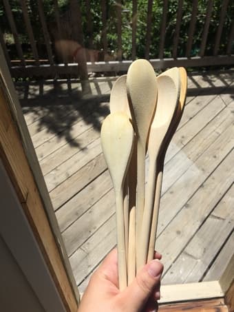 Pot, Chef Knife, and Wooden Spoons, 2 Glass Bowls 3