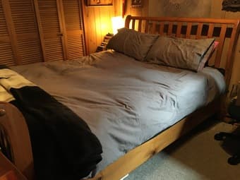 Light Oak QUEEN Sleigh bed frame, headboard and footboard 1