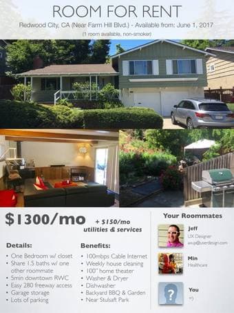 Room available in Redwood City, CA near Farm Hill Blvd starting 1 June 1