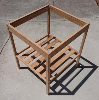 bamboo nightstand, 2 white bins/pots, like-new condition 1