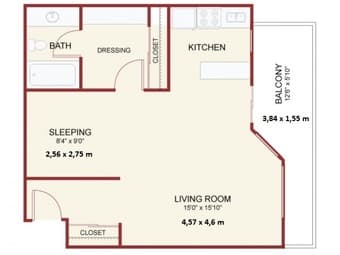 Studio apartment for rent in Oak Creek Apartments from early August 1
