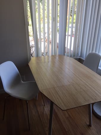 drop-leaf bamboo dinner table and two chairs 1