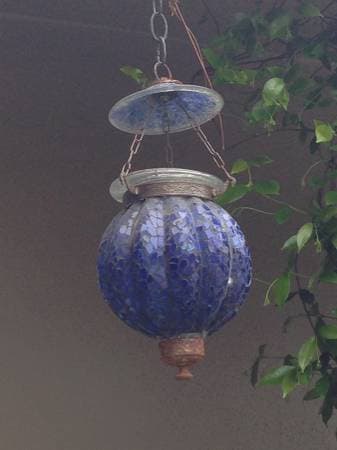 Blue Glass Outdoor or Indoor Hanging Candle Pendant 1