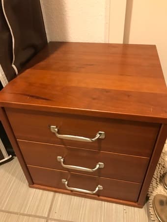 Ikea floor mirror - $30, small wood drawer $15, desk lamp $5 1