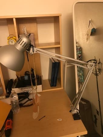 Ikea floor mirror - $30, small wood drawer $15, desk lamp $5 2