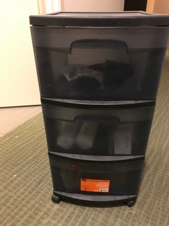 Ikea floor mirror - $30, small wood drawer $15, desk lamp $5 3