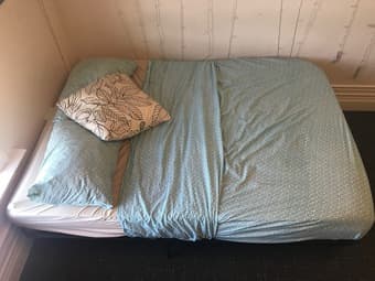 BED FOR SALE: Twin Mattress + Foam Topper + Foldable Bed Frame 1