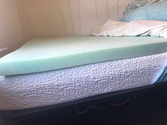 BED FOR SALE: Twin Mattress + Foam Topper + Foldable Bed Frame 2