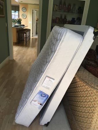 full-size mattress, box spring, and memory foam pad (great condition!) 1