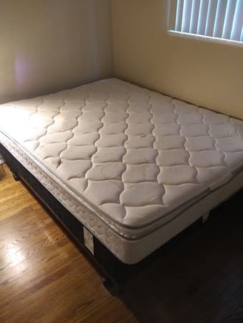 Queen bed set: Mattress, base, sheets, pillows, and bed frame 2