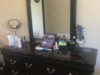 Dresser with Granite top, black wood, six drawers and large mirror 2