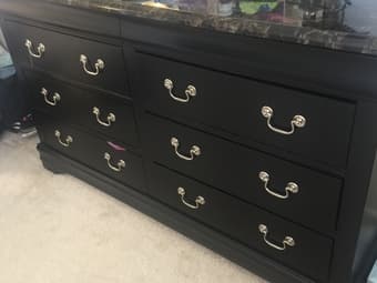 Dresser with Granite top, black wood, six drawers and large mirror 3