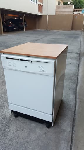 Full-sized portable dishwasher, wood top 1