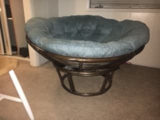 Bamboo papasam chair with blue cushion 2