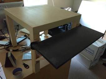 DIY standing desk apparatus + anti-fatigue foot mat 1