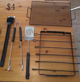 Backyard Charcoal Grill, BBQ tools, Coleman Cooler 3