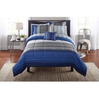 Queen Blue Striped Bedding Set 1