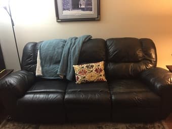 3 seat black leather reclining sofa 1