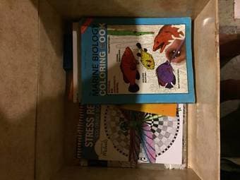 Knitting and coloring books and window/shower markers 1
