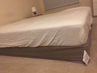 Queen Sized Mattress and Base, table, chair, drawer, nightstand 1