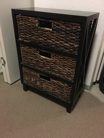 black side table with 3 wicker drawers 1