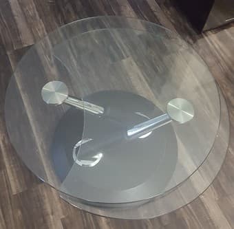 Swivel Glass/Metal Coffee Table and Matching End Table for Sale 2