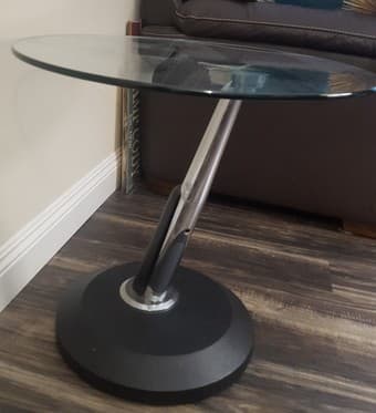 Swivel Glass/Metal Coffee Table and Matching End Table for Sale 3