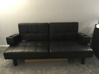Black Leather Fold Down Sofa Bed 1