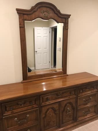 Antique solid wood long dresser plus mirror 1