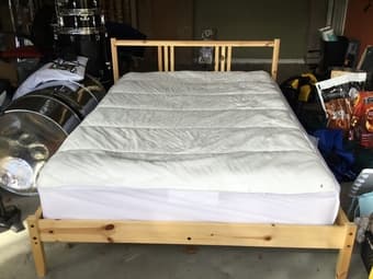 Bed frame, Mattress, Pillow topper, Pillows 1