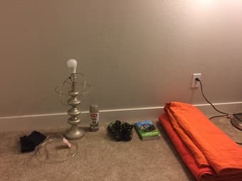 Lamp stand, blanket, climbing shoes etc 1