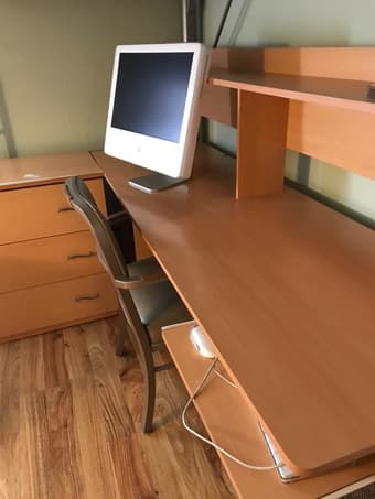 Full-size metal loft bed with desk and dresser 2