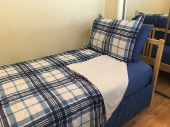 Twin size IKEA bed frame + mattress, pillow, blanket, and covers! 1
