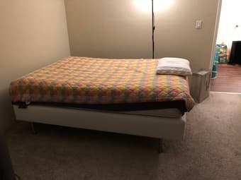 Moving sale: Queen spring mattress+bedframe, ikea corner desk, table 1