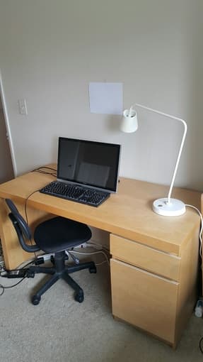 ikea wooden desk (300+ originally) plus chair and desk lamp 1