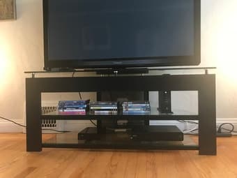Modern Black Metal and Glass TV Console Media Shelf Storage 1