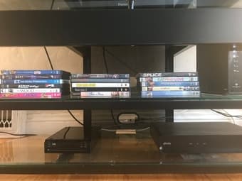 Modern Black Metal and Glass TV Console Media Shelf Storage 3