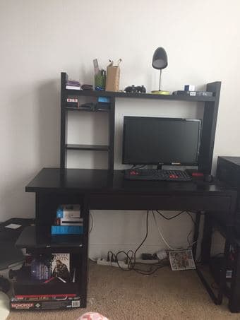 Black/brown IKEA Micke office desk with side shelving 1