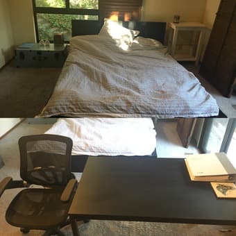 MOVING SALE: Queen Ikea bed, couches, chairs, table, desk, chair, 2