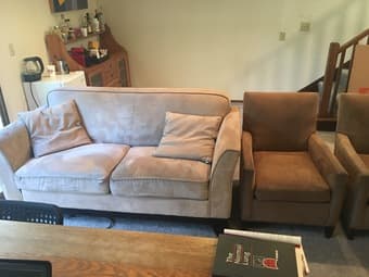 Queen Ikea malm bed(black), mauve couch, ergonomic desk chair, table 1