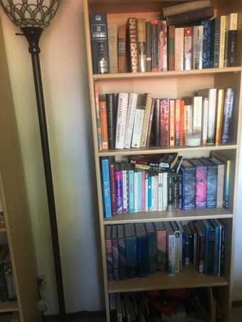 Tall 5 shelf bookshelves, light wood, 2 available 1