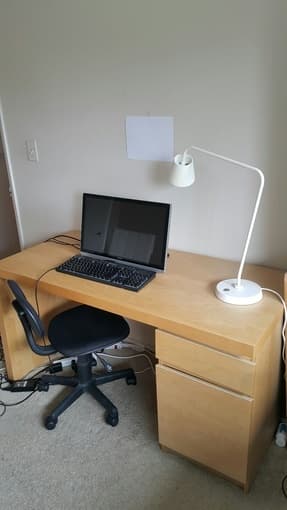 ikea wooden desk (300+ originally) plus chair and desk lamp 1