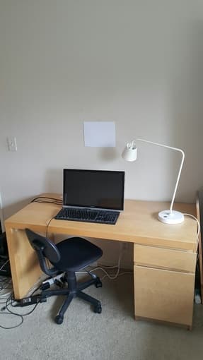 ikea wooden desk (300+ originally) plus chair and desk lamp 2