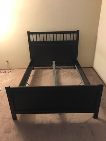 Size full black bed frame and standing lamp for sale 1
