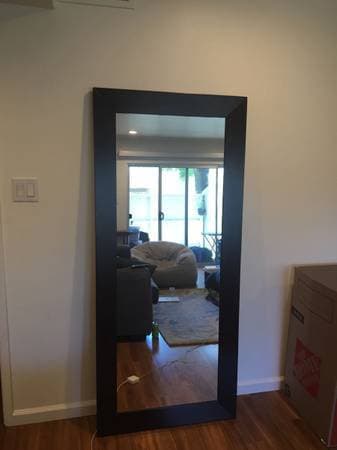 Large dark wood standing mirror, new condition ($300 value) 1
