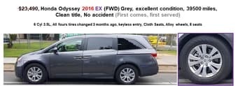 Honda Odyssey 2016 EX (FWD) Grey, excellent condition 1