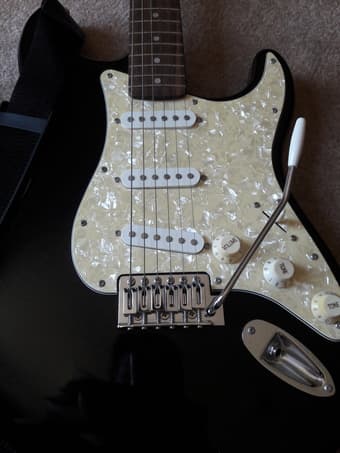 Fender Starcaster Electric Guitar, Case, Strings, Cables, Like New 2